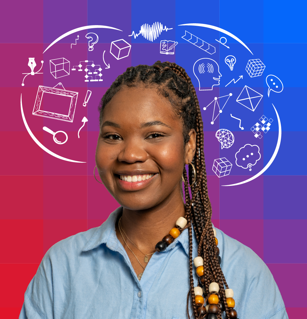 Regina looking up and to the right